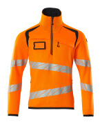 19005-351-14010 Stickad tröja med kort blixtlås - hi-vis orange/mörk marin