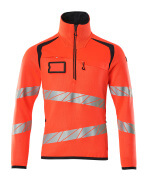 19005-351-14010 Stickad tröja med kort blixtlås - hi-vis orange/mörk marin